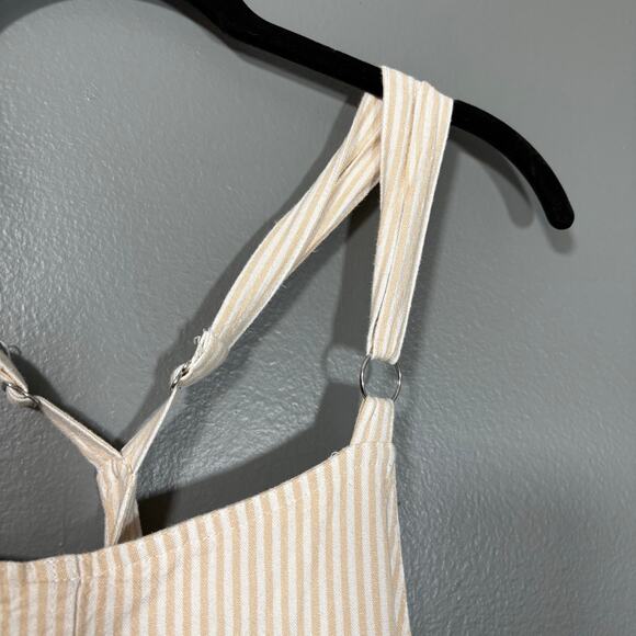 Torrid White & Peach Striped Linen Blend Shortalls - 1 (1X) - Women's Plus Size - Picture 2 of 6